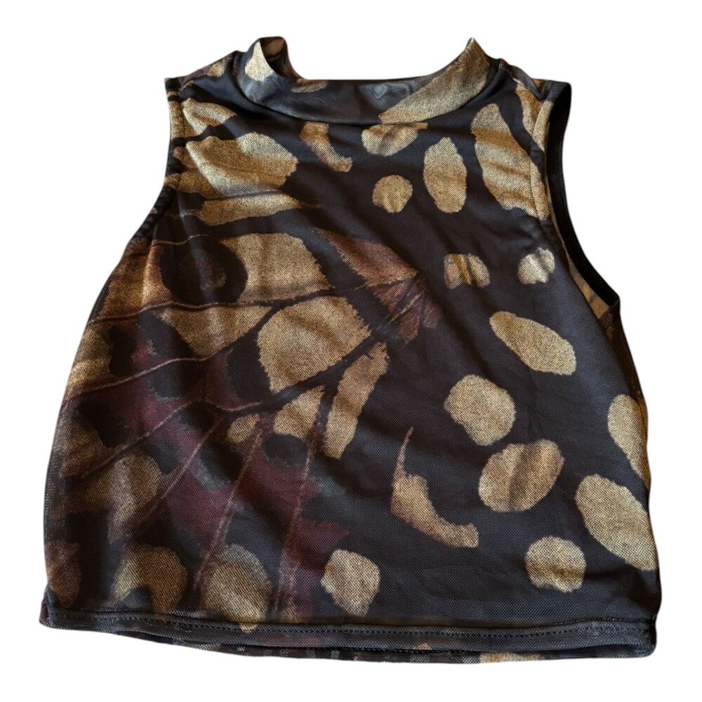 John John Black Mesh Abstract Crop Top Size S